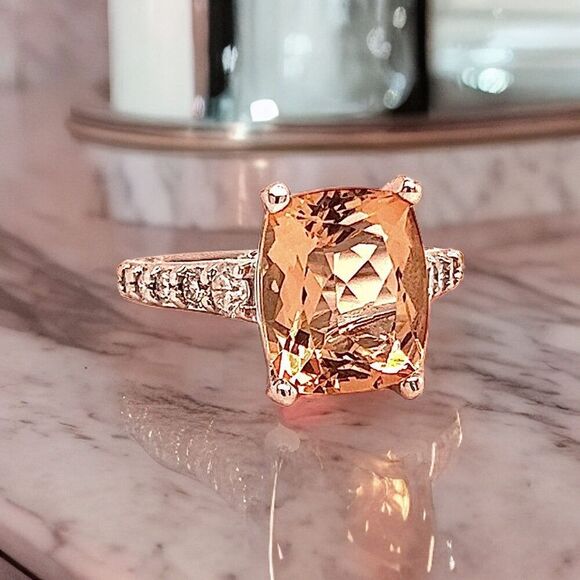 Natural Morganite Diamond Ring Size 6.25 14k Gold 5.26 TCW Certified $6,950 215 - Picture 3 of 15